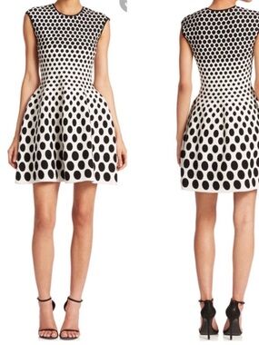 RVN Black and White Polka Dot Fit-and-Flare Dress
